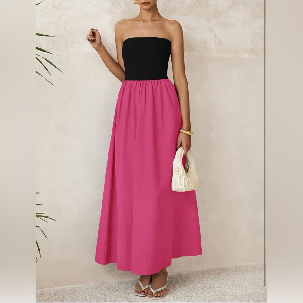 Women's Strapless Maxi Dress Off Shoulder Tube Top Casual Bohemian